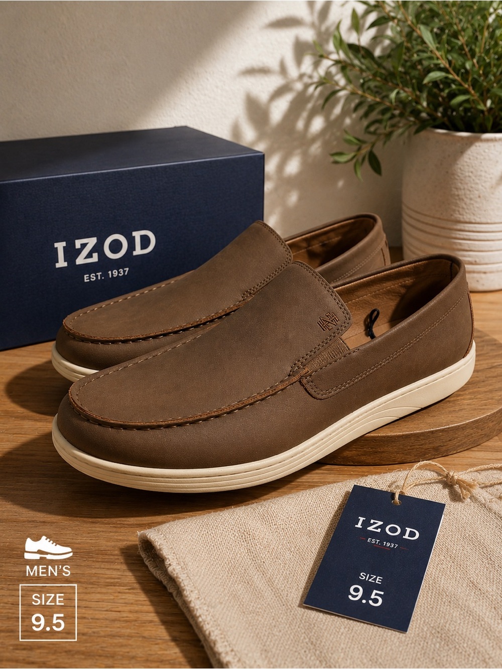Izod Brown Slip-On Loafers with Cream Sole